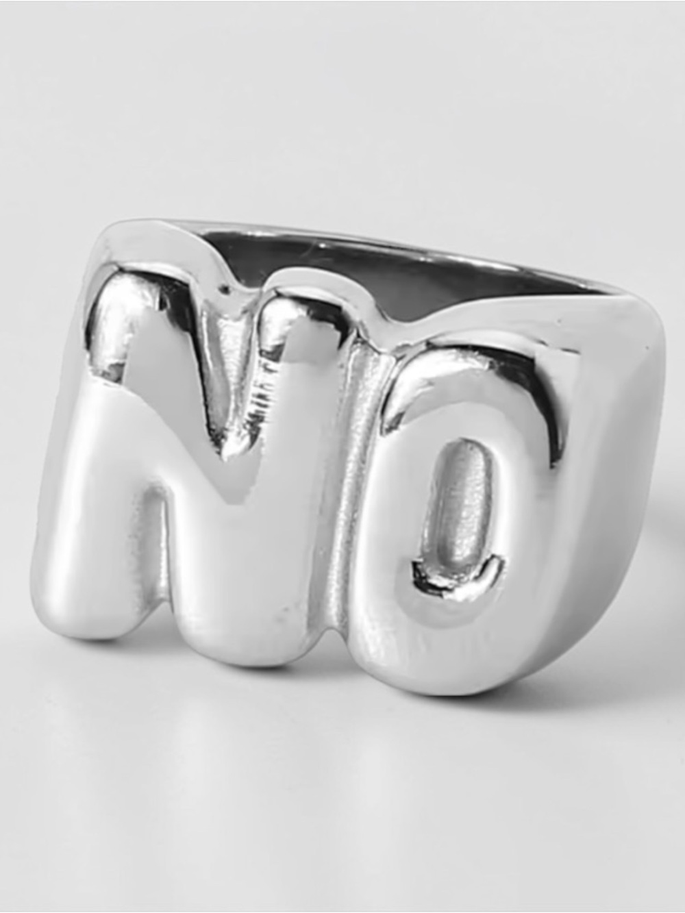 Silver NO Statement Ring Size 8 Bold Letter Ring Minimalist Edgy Jewelry NWOT